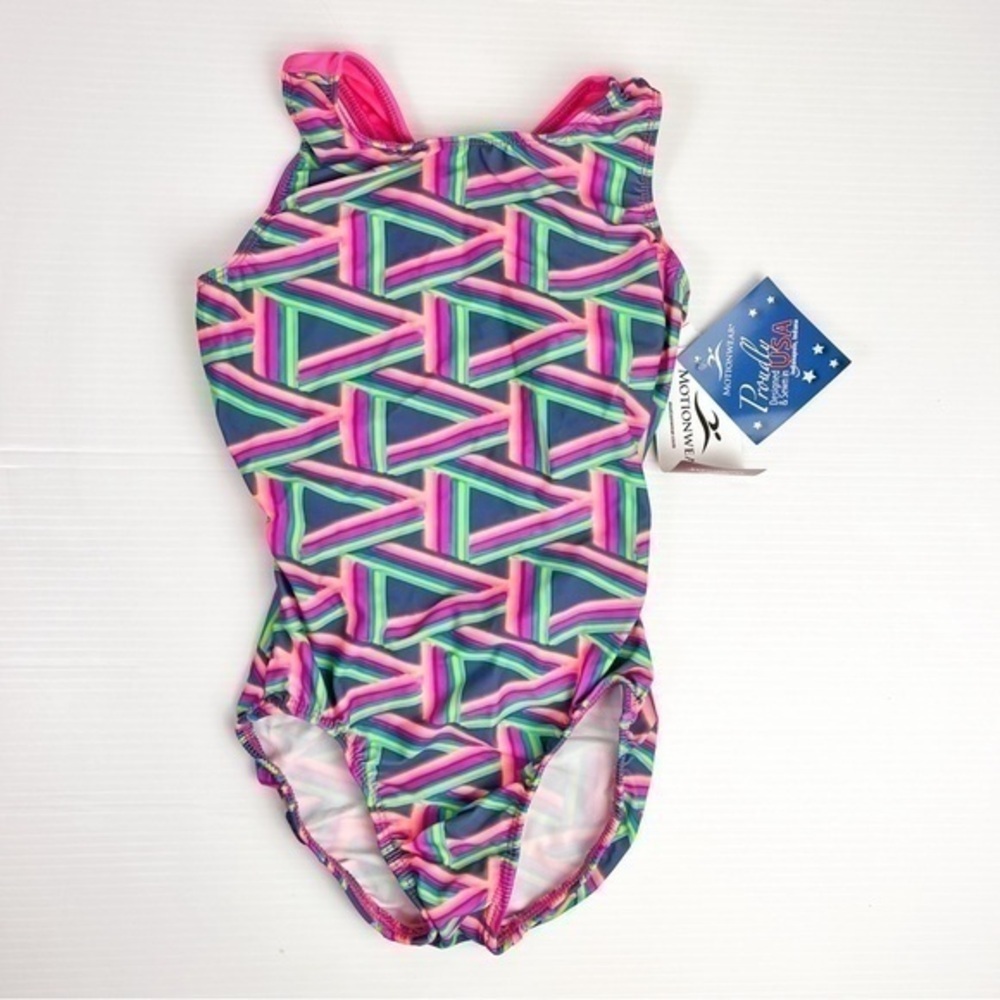 Motionwear bodysuit girls large Blue colorful one piece dance gymnastics cheer